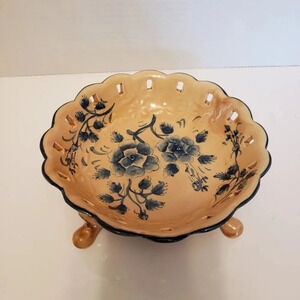 Vintage Katherine's Collection Handpainted Footed Blue Floral Candy Dish.
